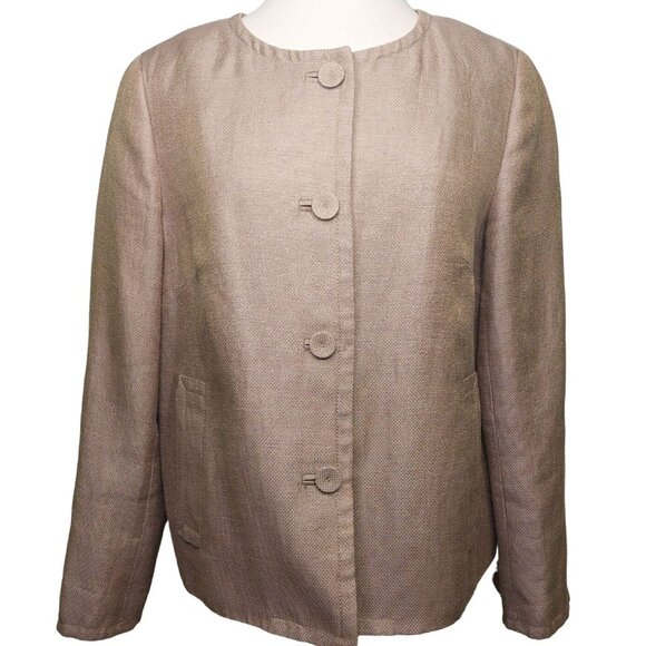 Talbots Women's Beige Metallic Thread Linen Blend Jacket Size 12 Chic~Classy - Picture 1 of 12